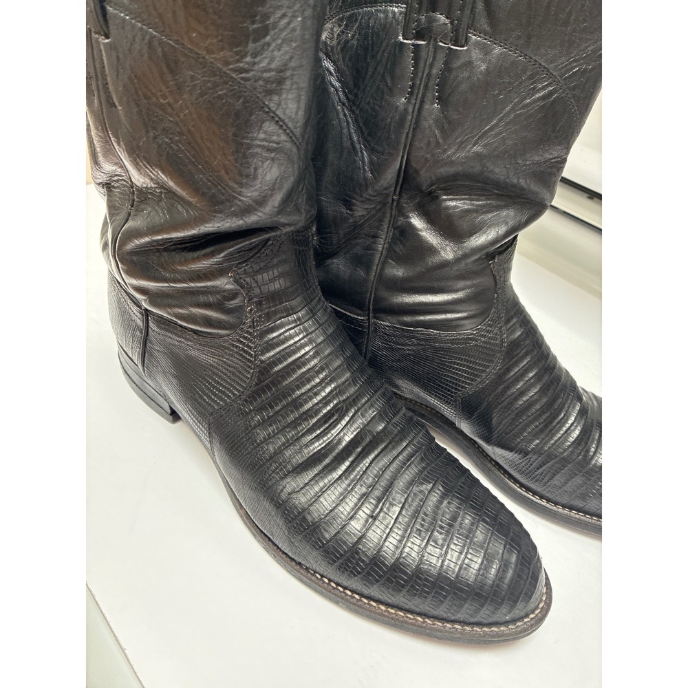 Justin Mens Black Lizard Skin Western Cowboy Boots Made in USA Size 9 D - Picture 10 of 10